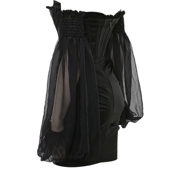 House of CB ‘Beau’ Black Satin and Chiffon Corset Dress NWOT - Picture 12 of 14
